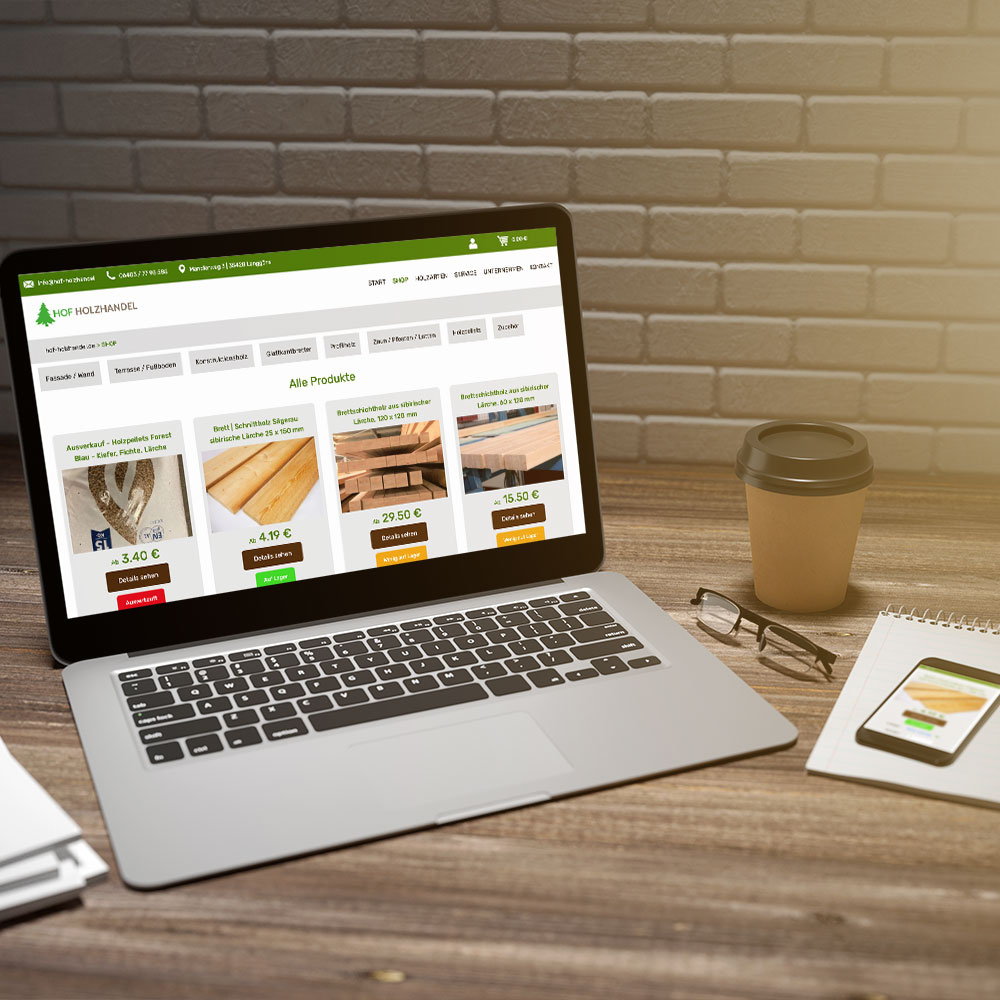 Hof Holzhandel Online Shop Webdesign Programmierung